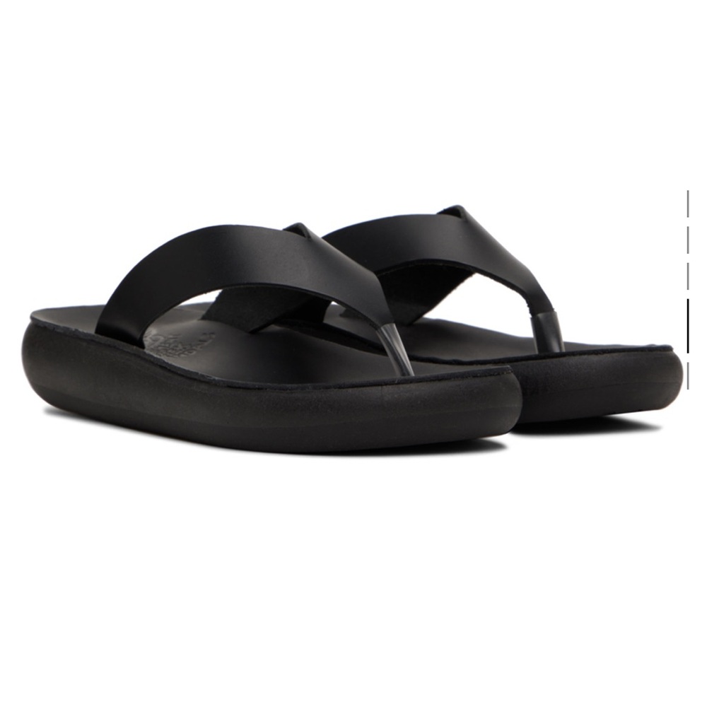 Ancient Greek Sandals Charys  Black Leather Thong Sandals